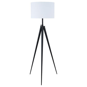 Spruce up the lighting in your home with this modern three-legged floor lamp. Featuring a mid-century design in traditional black and white colors, this lamp is excellent in a home with classic black decor or modern white furnishings. The white linen-like
