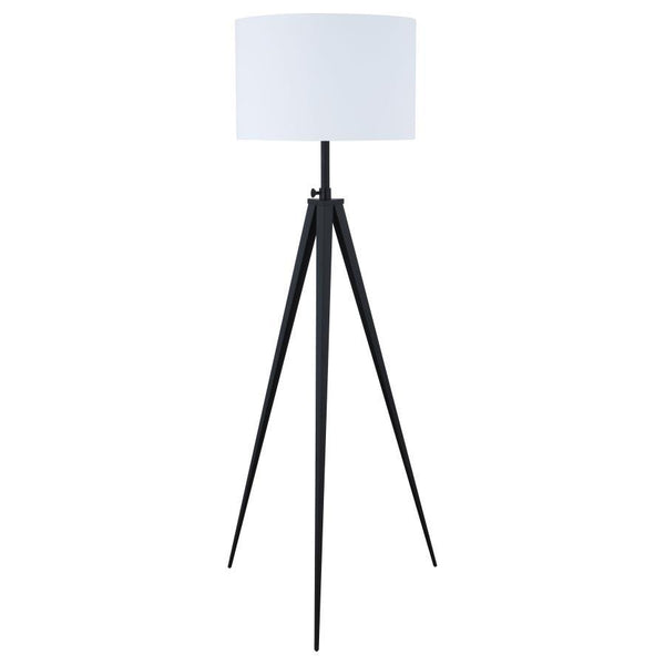 Spruce up the lighting in your home with this modern three-legged floor lamp. Featuring a mid-century design in traditional black and white colors, this lamp is excellent in a home with classic black decor or modern white furnishings. The white linen-like