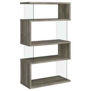 Emelle - 4-Shelf Glass Panel Bookshelf - Gray Driftwood