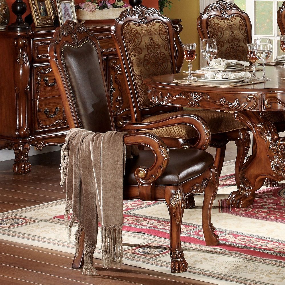 The Dresden Side chair feature claw-foot style and each chair offers comfort with layers of dense foam upholstered in faux leather. The padded backrest adds a touch of contrast with the soft texture and colors of chenille fabric upholstery.<br/><br/><b>Pr