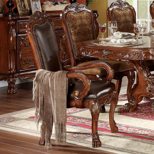 The Dresden Side chair feature claw-foot style and each chair offers comfort with layers of dense foam upholstered in faux leather. The padded backrest adds a touch of contrast with the soft texture and colors of chenille fabric upholstery.<br/><br/><b>Pr