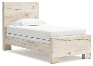  this twin panel bed strikes the perfect balance between farmhouse and contemporary. Its rustic white finish and replicated reclaimed oak grain merge effortlessly with the hearty