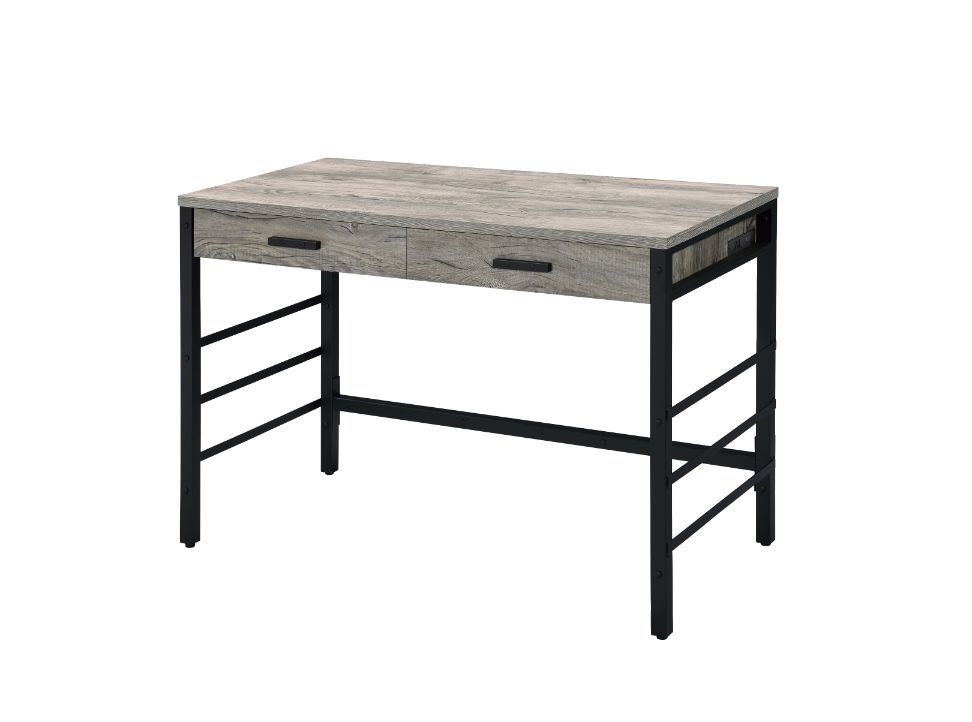KD Rectangular Writing Desk 2 Storage Drawers Ladder Metal Base with Crossbar<br/><br/><b>Product Features</b><ul><li>Case: 1Pc/1Ctn</li><li>Finish: Light Weathered Oak & Black Finish</li><li>Style: Industrial</li><li>Materials: Metal, Veneer(PVC), Compos
