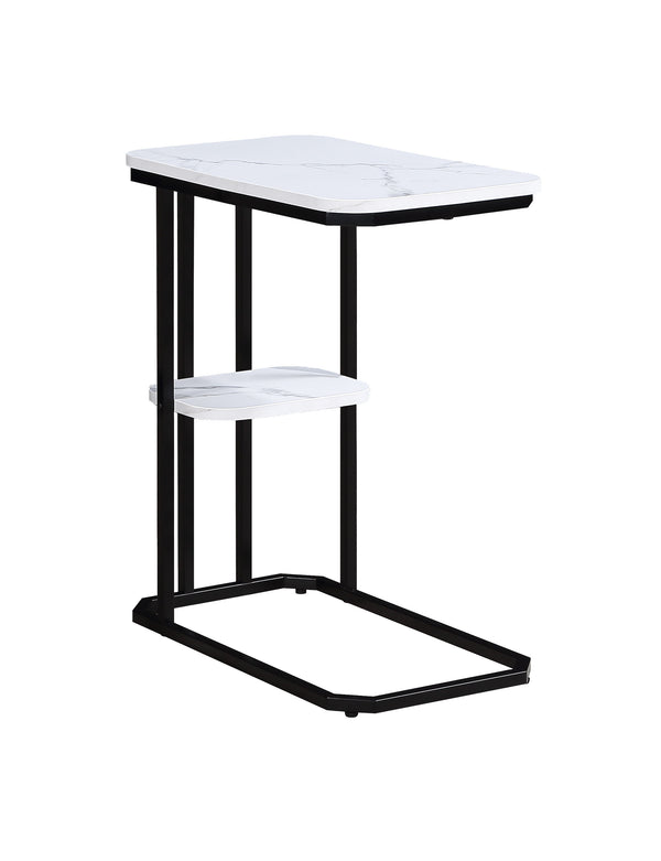 Add a touch of modern elegance to your living space with this sleek and versatile side table. The chic faux-marble tabletop delivers a luxurious aesthetic, while the sturdy black metal frame provides both durability and contemporary appeal. Its compact ye