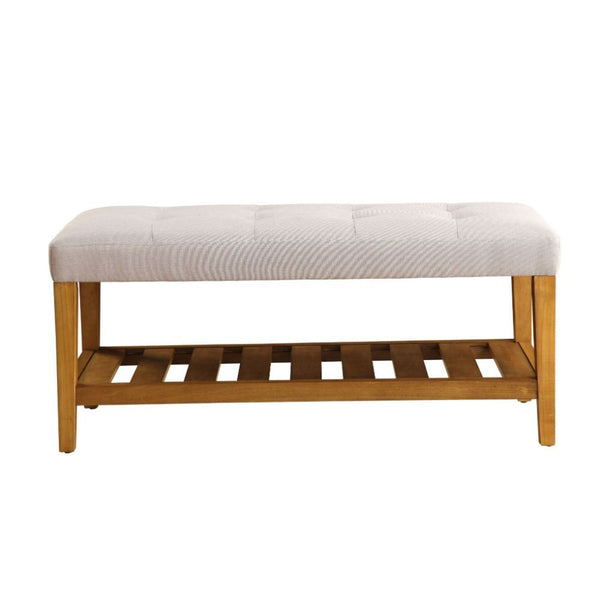  the Charla bench with button tufted full box seat can easily compliment any home styling Decor. The added width of the bottom slats serves as a function shelf. There are 4