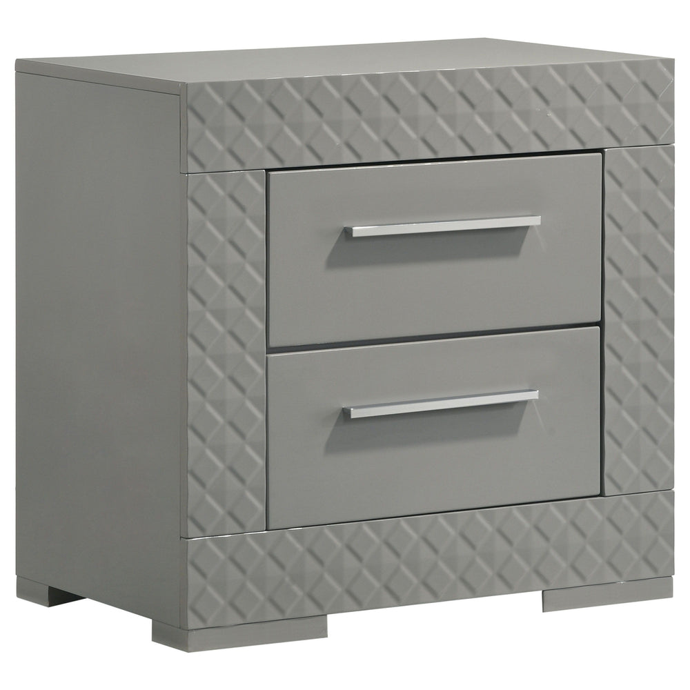 Add a touch of sophistication to your bedroom with this elegant nightstand. Featuring a high gloss finish, it reflects a modern Italian style with a clean, minimalist design. The nightstand includes two spacious drawers, perfect for keeping your bedside e