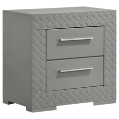 Add a touch of sophistication to your bedroom with this elegant nightstand. Featuring a high gloss finish, it reflects a modern Italian style with a clean, minimalist design. The nightstand includes two spacious drawers, perfect for keeping your bedside e