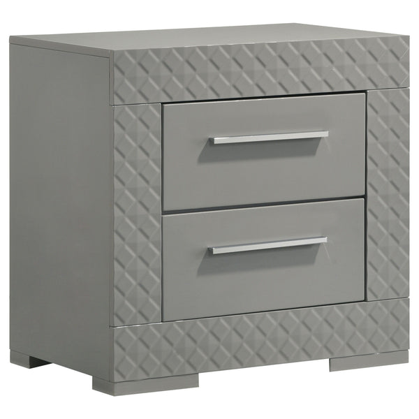 Add a touch of sophistication to your bedroom with this elegant nightstand. Featuring a high gloss finish, it reflects a modern Italian style with a clean, minimalist design. The nightstand includes two spacious drawers, perfect for keeping your bedside e