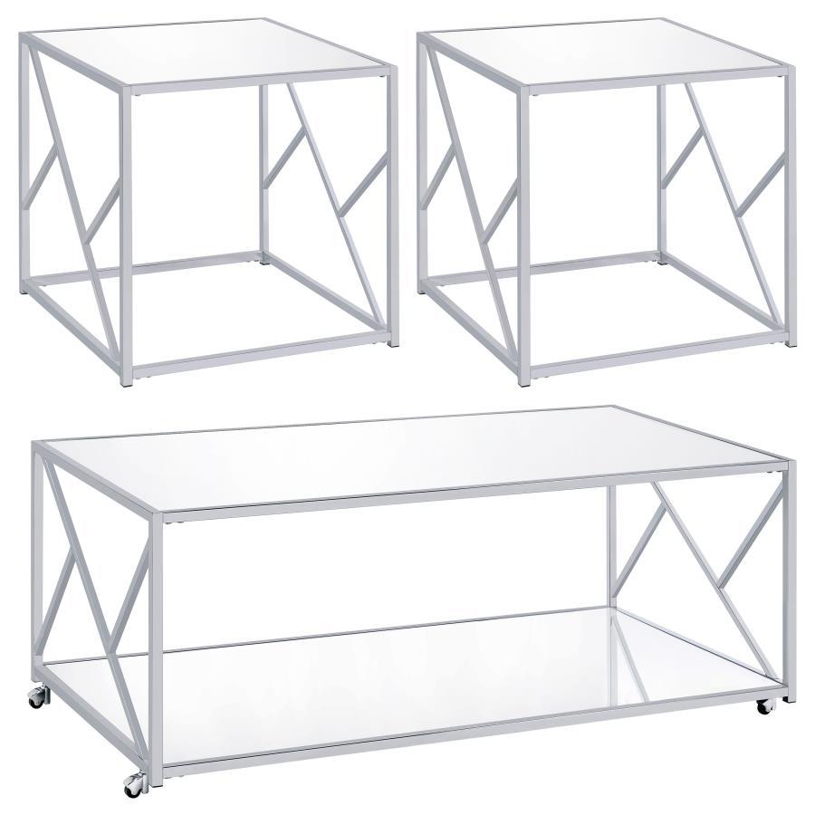Makeover your living space with a three-piece occasional set. This spectacular set showcases contemporary appeal from all angles, including its contemporary base. Coming with two end tables and one coffee table, your living area will feel complete and sty