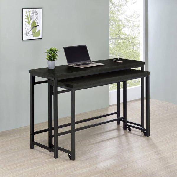 When space is at a premium, this modern four-piece counter height dining set does everything you need and more, easily serving as dining table, workspace, or homework spot. It features clean, crisp design with straight lines and square corners, all in a b