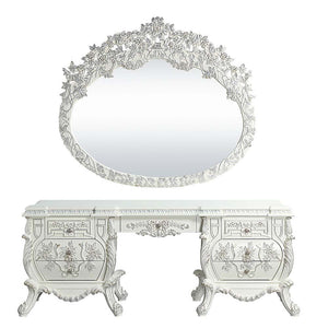  and lustrous finishes are all included in the Vanaheim Bedroom Collection. Extravagant scroll floral design with gold trim accent creates classic appeal and timeless silhouettes. Button tufted headboard and footboard 