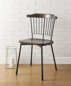 The Orien Side Chair will complete your dining area. This dining chair features a vintage-industrial look but incorporates contemporary elements as well. The slatted metal and wood trimmed chair back express an airiness while the wood seat conveys warmth.