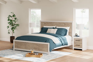  this king panel bed brings casual beauty and function to your dream destination. A delightful two-tone treatment blends a fresh