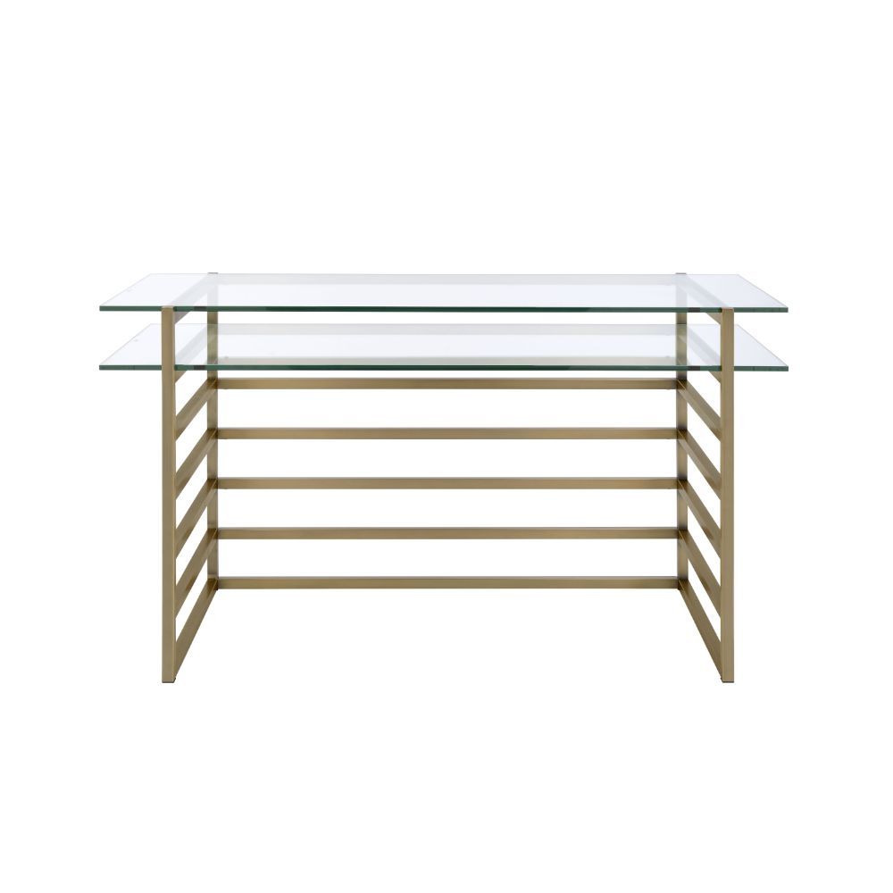 Whether you-'re working from home or scrawling a quick to-do list, you-'ll be doing it all in style with this Shona desk. The luxurious glass top combines with antique gold finish base, this piece is not only elegant but also beautiful. Classic but glamor