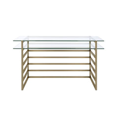Whether you-'re working from home or scrawling a quick to-do list, you-'ll be doing it all in style with this Shona desk. The luxurious glass top combines with antique gold finish base, this piece is not only elegant but also beautiful. Classic but glamor
