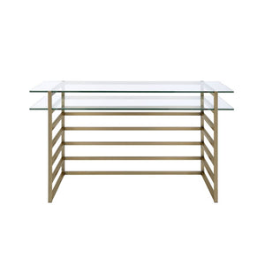 Whether you-'re working from home or scrawling a quick to-do list, you-'ll be doing it all in style with this Shona desk. The luxurious glass top combines with antique gold finish base, this piece is not only elegant but also beautiful. Classic but glamor