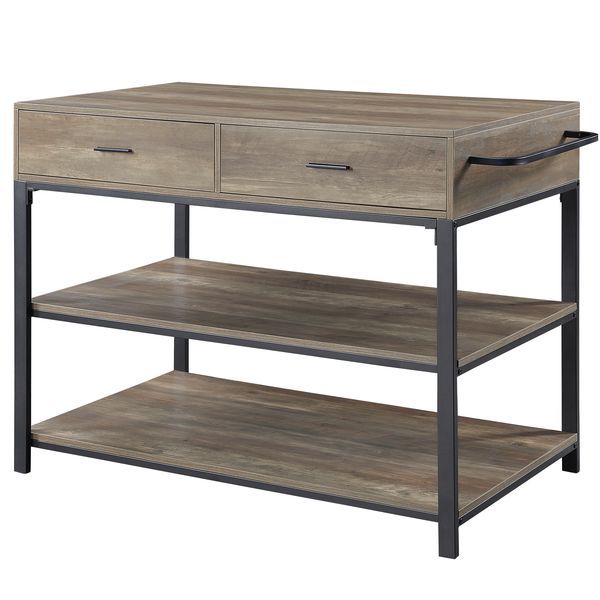 KD Table Top Thickness: 15mm Metal Tube(Leg): 40 x 20mm Metal Tube(Shelf): 20 x 20mm<br/><br/><b>Product Features</b><ul><li>KD Rectangular Kitchen Island</li><li>Metal Base</li><li>Storage: 2 Drawers & 2 Tier Shelf</li><li>Case: 1Pc/1Ctn</li><li>Finish: 