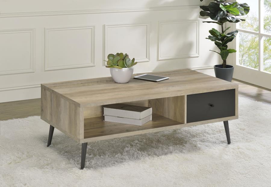 Go retro with a pleasing look in casual interior design, adding a tasteful and practical coffee table. This wood cocktail table fits beautifully in an easy-living family room or living room, offering a versatile palette. A rectangular silhouette is tastef