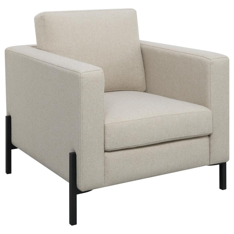 Introducing our impeccably designed modern chair, where sophistication meets comfort. With its clean lines and impeccable tailoring, this sofa exudes elegance. The subtle textured herringbone fabric offers a refined touch, setting it apart in the realm of