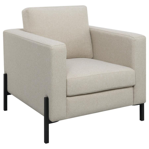 Introducing our impeccably designed modern chair, where sophistication meets comfort. With its clean lines and impeccable tailoring, this sofa exudes elegance. The subtle textured herringbone fabric offers a refined touch, setting it apart in the realm of