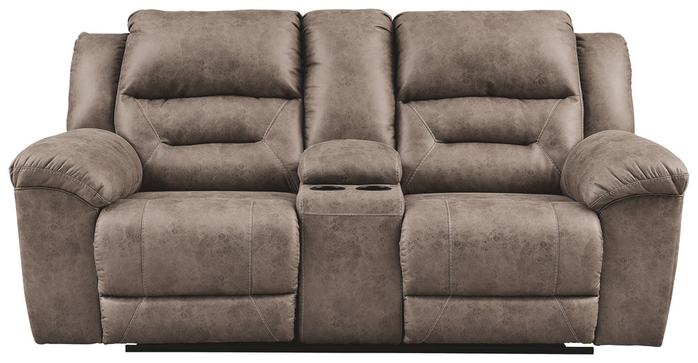 For those who love the cool look of leather but long for the warm feel of fabric, this reclining loveseat delivers both with ease. Its high-performance padded faux leather is remarkably durable and easy to clean, making it just the thing for family spaces
