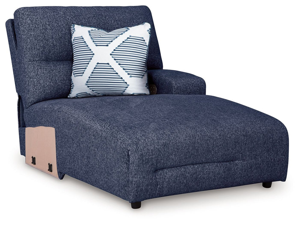 This right-arm facing power reclining back chaise is made with Next-Gen Nuvellaâ„¢ (polyester) upholstery. Pairs with other items in the series to make a sectional.<br><br><b>Additional Dimensions</b><br><ul><li>Arm height: 25-"</li><li>Seat height: 20-"<