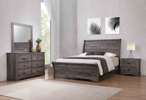 This bedroom collection brings a touch of understated elegance to your sanctuary with its soothing, contemporary design. The bed, with its clean, horizontal lines and a gently sloped headboard, provides a modern yet timeless aesthetic that encourages rest