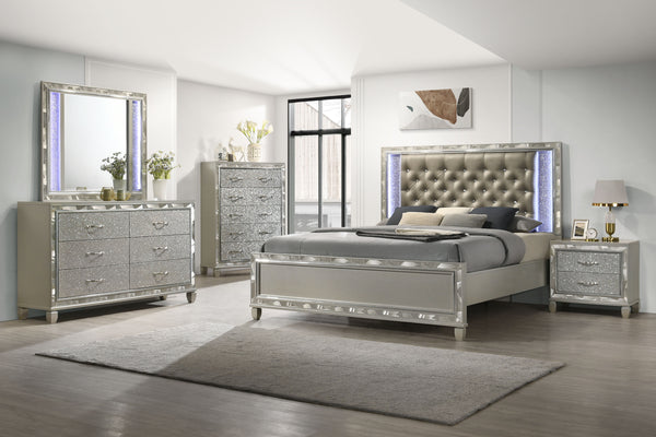Transform your bedroom into a sanctuary of sophistication with the Radiance Queen 5 Piece Bedroom Set. Crafted from a blend of Solid Rubberwood and manufactured woods, this collection ensures unwavering stability and longevity. Its semi-gloss lacquer Plat