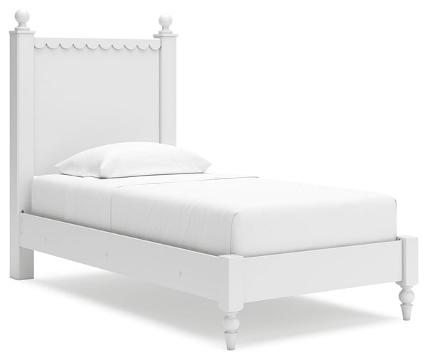 Make morning or bedtime that much more magical with this twin panel bed. Charmingly cute with its scalloped detailing, it appeals to both her sense of playful whimsy and your love for modern design. And the bed-'s crisp white finish gives you the versatil