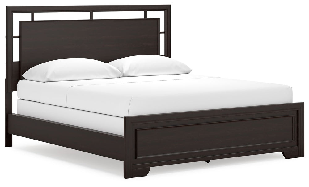 If you like the idea of a richly versatile transitional look that feels fresh and contemporaryâ€”with a timeless sensibilityâ€”then feast your eyes on this California king panel bed. The modern headboard-'s floating panel design blends with the classic-in