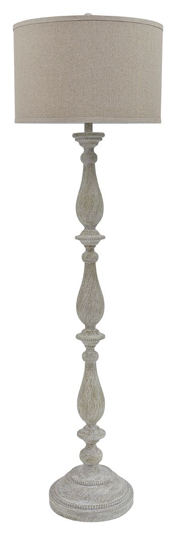 With its whitewash finish, this floor lamp is full of character and style. Its candlestick design and drum shade will add a dose of casual chicness to your living space.<br><br><b>Additional Dimensions</b><br><ul><li>Shade: 0-"</li><li>Base: 0-"</li><li>C