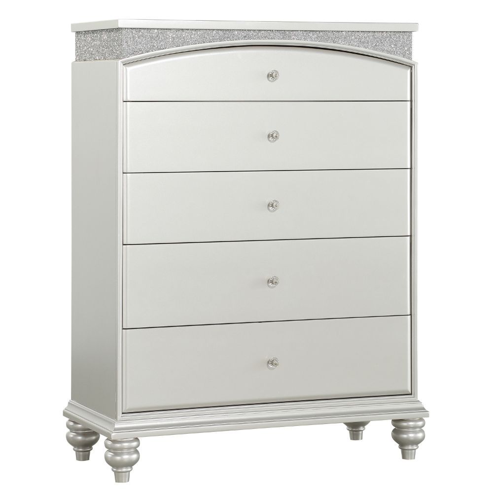 5 Drw Drawer: Arched Top Drawer, GLIDE Side Metal (Undermount, Full Ext. ), DOVETAIL French Front & English Back, FELT-LINED TOP Drawer, Safety Stop, Self-Closing, Hardware: Single Knob (Crystal like) CONSTRUCTION Wooden Case-Leg: Wood (Poplar, MDF), Spar