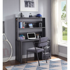 The Cargo computer desk and hutch have a industrial look and ample space that makes it perfect for your dorm, bedroom, or home office. This computer desk constructed of durable iron metal in a crisp gunmetal painted finish. It has a top compartment as wel