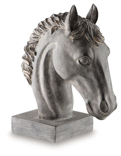 An exquisite work of art, this horse head sculpture is sure to grace your space with traditional flair. The antiqued black finish is rich with depth and character. What a striking mane attraction for a bookcase, desk or entryway table.<br/><br/><b>Product