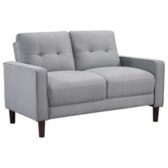 Ideal for studio apartments or small rooms, this loveseat boasts a perfect small-scale design. Its classic track arm and self-welt detailing highlight the superior tailoring. The grid-tufted boxed back cushions and pocket coil spring cushion construction 