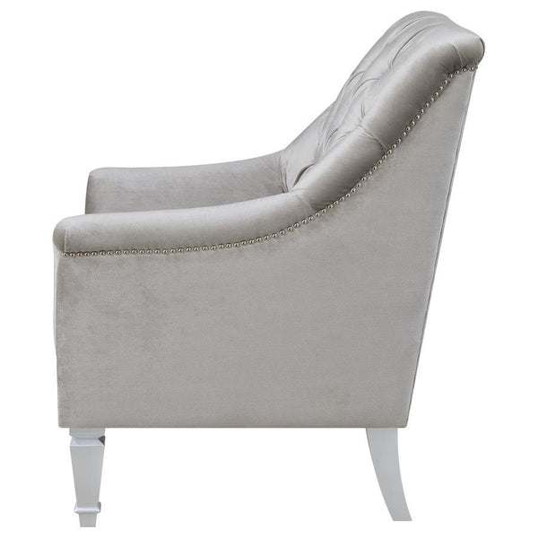 Avonlea - Velvet Upholstered Sloped Arm Chair - Pearl Silver