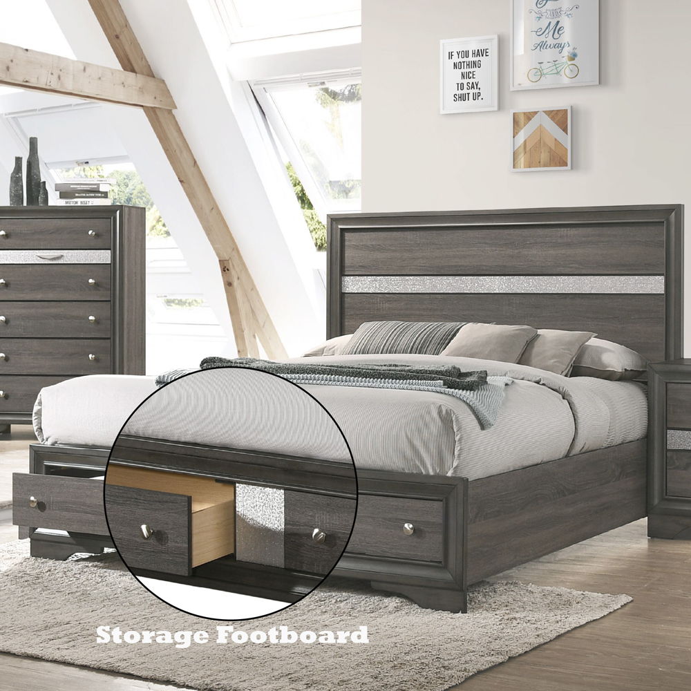 Naima collection not only has casual-look with rich finish, but also has sparkling acrylic panel to take a contemporary design to a new level. Clean lines and contemporary styling casegoods complementing the bed provide elegant style that will make your b