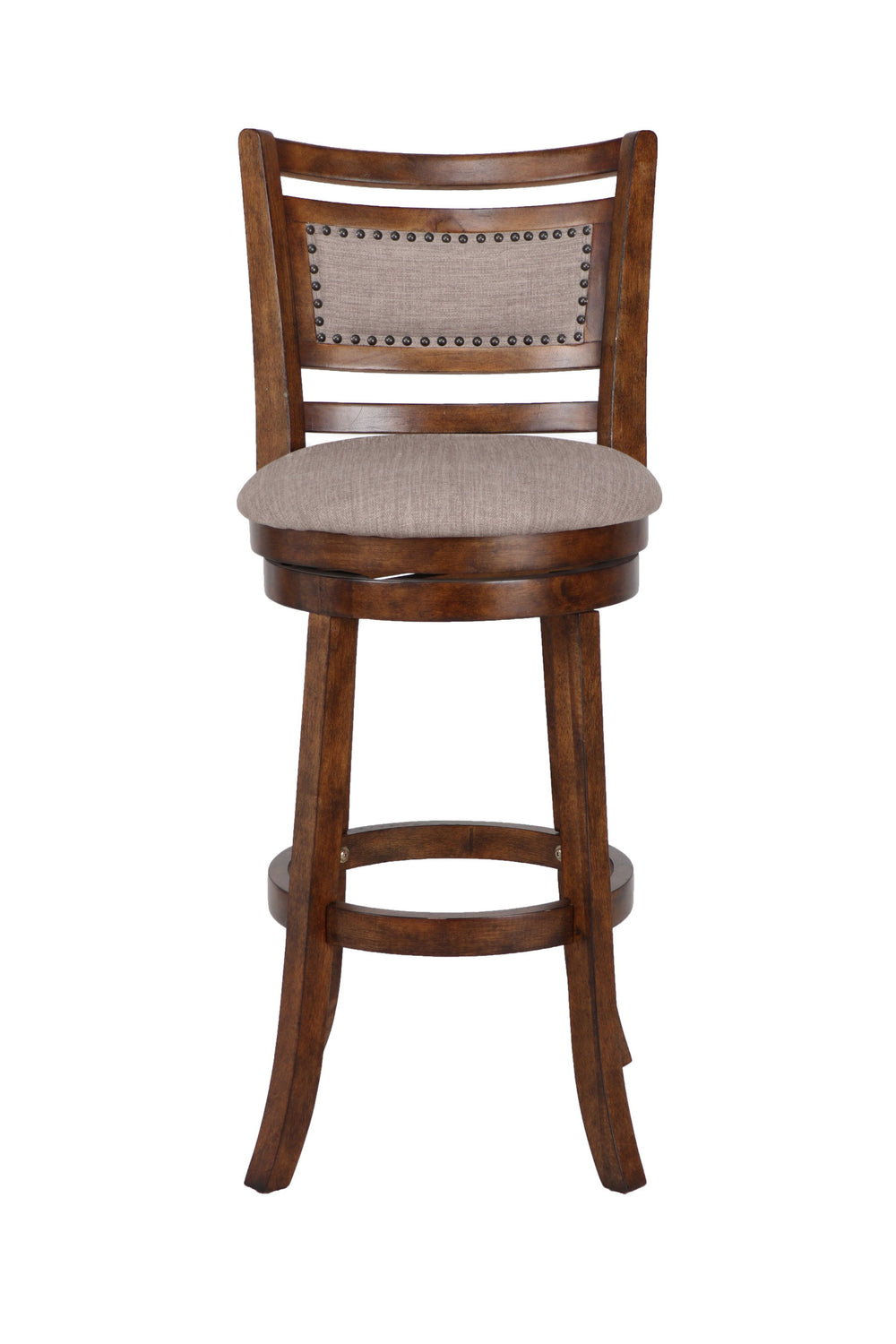 The New Classic Furniture Aberdeen Pub Height Swivel Bar Stool is crafted from quality Rubberwood solids and manufactured wood, ensuring long-lasting strength. The circular footrest adds stability and functionality to the stool legs, while the 360-degree 