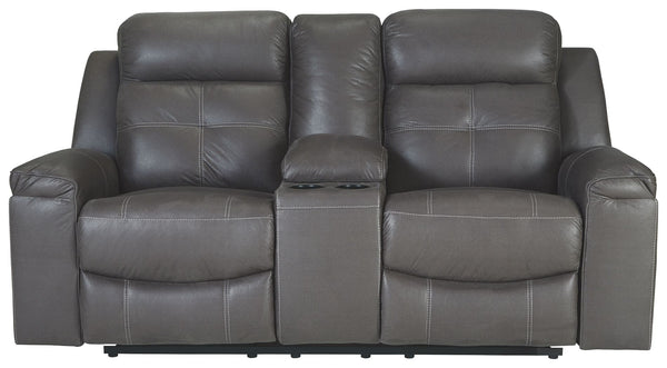 Rustic character comes forth in this reclining loveseat with console. Designer stitching adds a fashion-forward touch to its soft cushions. Faux suede fabric speaks to your knack for superior-quality materials. The loveseatâ€™s high back provides ample su