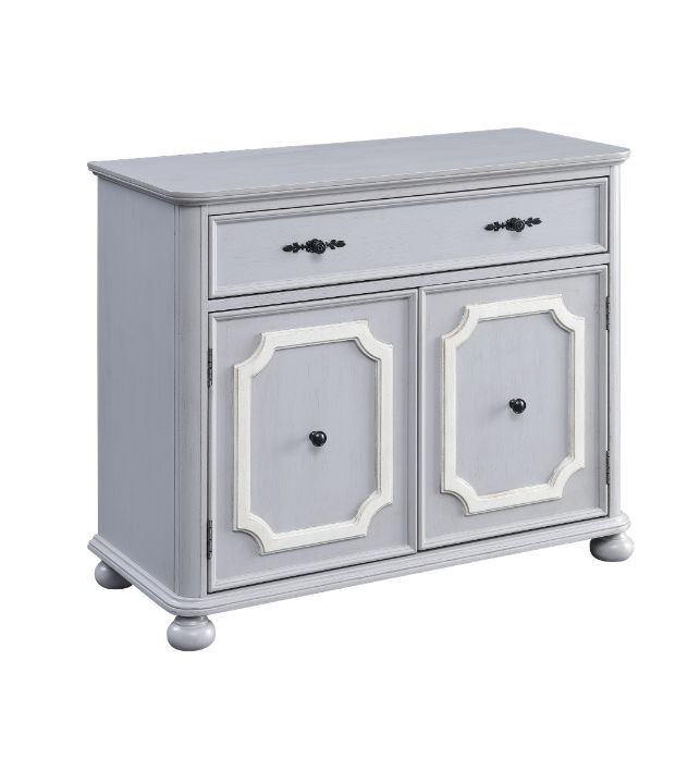 KD 1 Storage Drawer Side Metal Drawer Glide Double Door Cabinet with 2 Tier Shelves Inside<br/><br/><b>Product Features</b><ul><li>Case: 1Pc/1Ctn</li><li>Finish: Gray Finish</li><li>Style: Transitional</li><li>Materials: Composite Wood, Wood</li></ul><br/