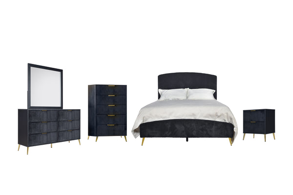 The Kailani 5 Piece Bedroom Set in black offers a perfect fusion of modern design, luxurious comfort, and practical functionality, making it an ideal choice for those looking to create a sophisticated and serene bedroom retreat. This comprehensive set inc