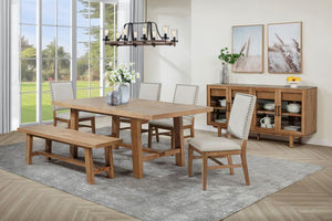 This sophisticated dining set combines timeless style with durability for an inviting dining experience. The extension dining table features a removable 16-inch leaf, expanding from 60 to 76 inches to accommodate both casual meals and formal gatherings. S