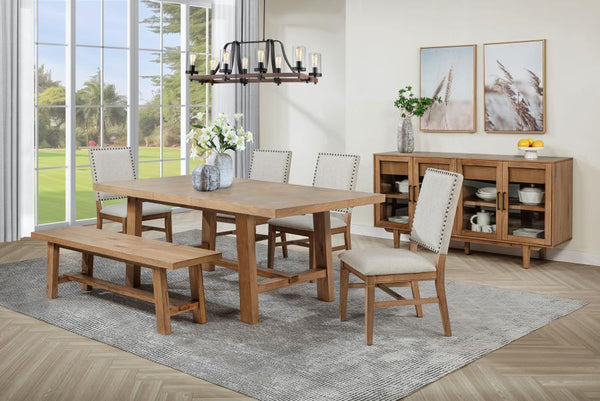 This sophisticated dining set combines timeless style with durability for an inviting dining experience. The extension dining table features a removable 16-inch leaf, expanding from 60 to 76 inches to accommodate both casual meals and formal gatherings. S