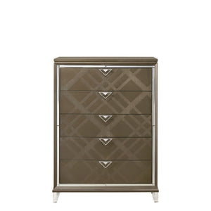 5 Drw Drawer: Embossed Fronts,GLIDE) Side Metal (2/3 Ext.), DOVETAIL) English Front & Back, Lined Paper Veneer (NO FELT), Safety Stop, Manual-Close, Hardware: Single Pull Metal Knob CONSTRUCTION] Wooden Case-Leg: Wood (Rbw), MDF, PB, Mirrored Beveled Trim