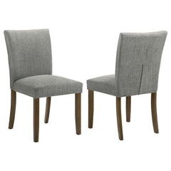 Upgrade your dining table with the fresh silhouettes and contemporary flair of this set of two modern side chairs. Each boasts an armless profile and lovely upholstery that creates the perfect touch of texture. Foam cushions provide exemplary comfort, per