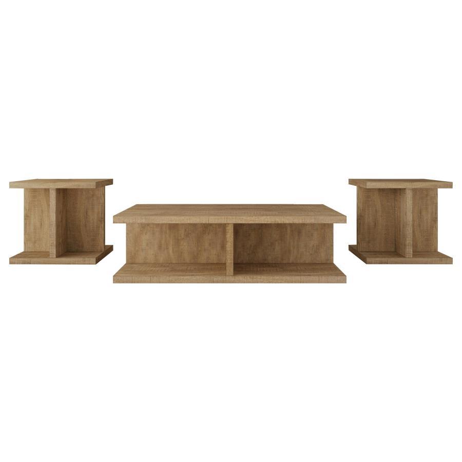 Infuse your living room with warmth and rustic charm using this coordinated set of coffee and end tables. Crafted from engineered wood and finished in a rich mango tone, these tables blend durability with timeless aesthetics. The scratch-resistant laminat