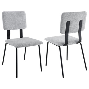 Reimagine your comfortable and inviting dining table with a set of two modern side chairs. Each features an armless profile with clean, slim lines for a versatile design. Sure to complement in a variety of settings, the chairs feature slim cushions with n