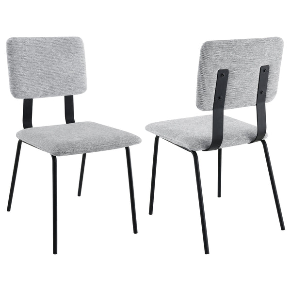 Reimagine your comfortable and inviting dining table with a set of two modern side chairs. Each features an armless profile with clean, slim lines for a versatile design. Sure to complement in a variety of settings, the chairs feature slim cushions with n