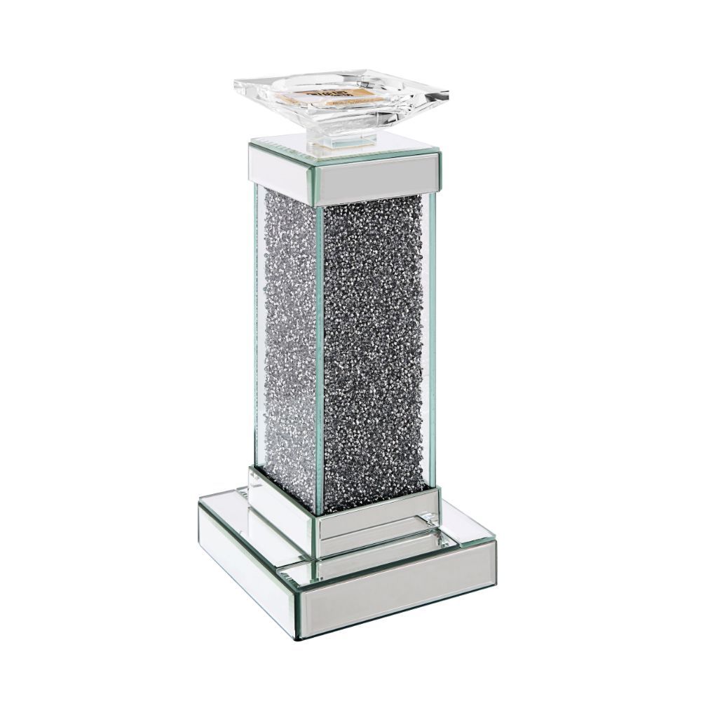 The Rekha candle holder collection fills your home with soothing scents and the simulating look of natural light. It is crafted from manufactured wood and features a mirrored frame with beveled edges and acrylic inlay. Available in two different sizes, ac
