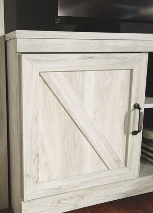Bellaby - Whitewash - 2 Pc. - 63" TV Stand with Fireplace Insert Glass/Stone